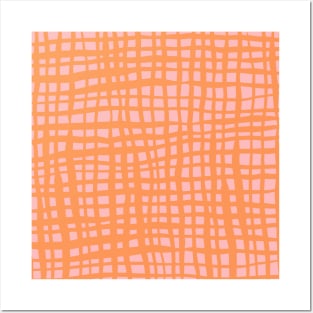 Retro grid pattern - pastel orange and pink Posters and Art